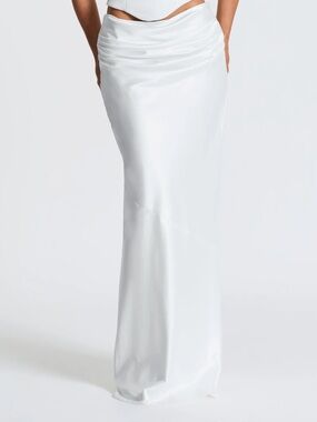 Satin White Draped Maxi Skirt Bernadette Babyboo